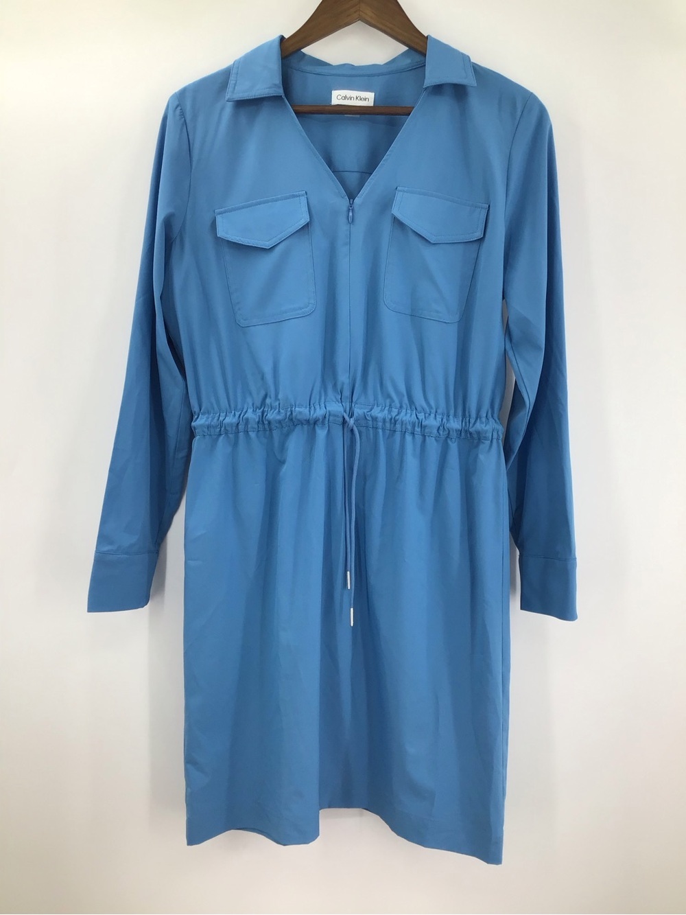 Calvin Klein Sky Blue Long Sleeve Drawstring Shirt Dress